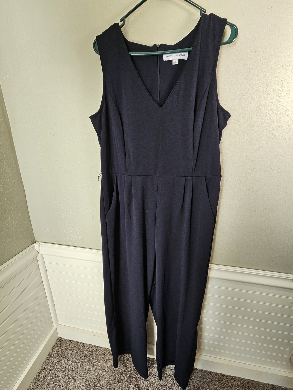 Emma & Michele Dark Navy V-Neck Sleeveless Jumpsuit
